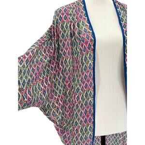 Soft Surroundings Ikat Open-Front Bat-wing Sleeve L-XL Tunic Cover-up Coastal